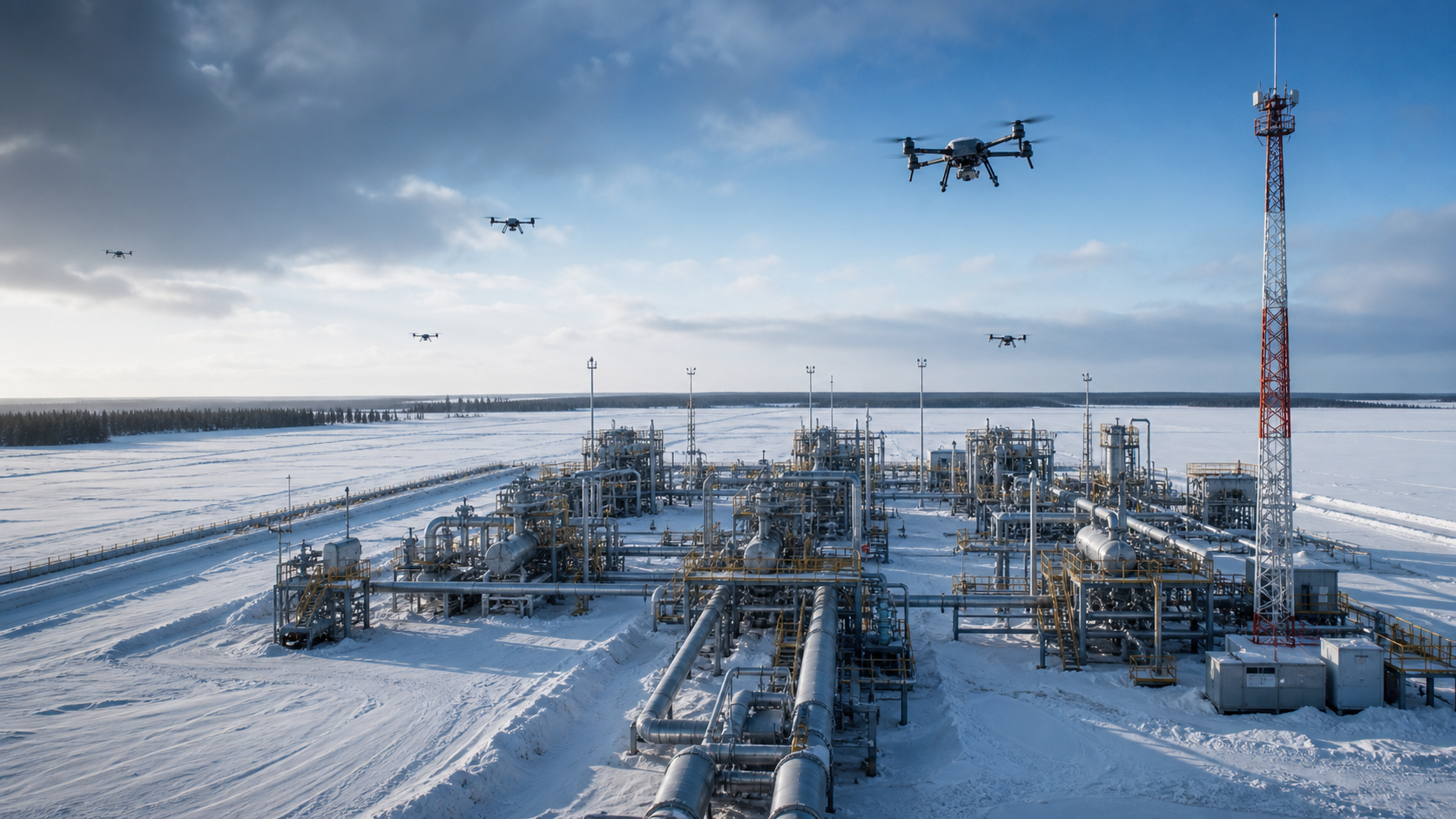 Remote infrastructure monitored by drones